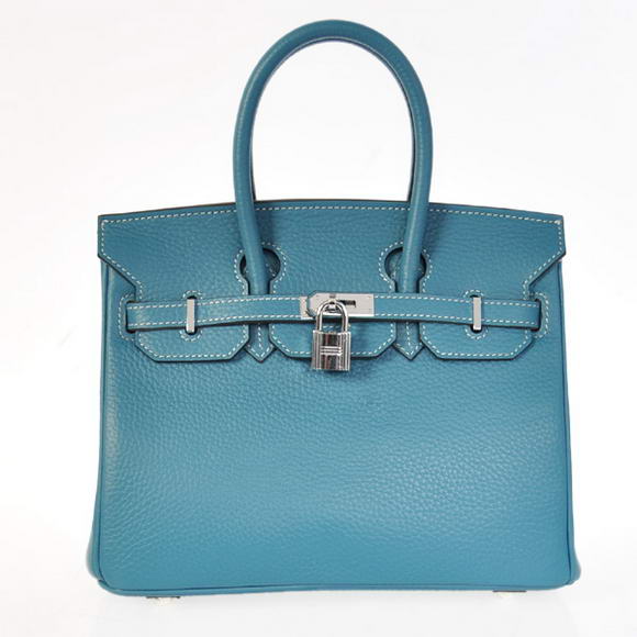 Super A Replica Hermes Birkin 25CM Tote Bags Togo Leather Blue Silver 60799 - Click Image to Close